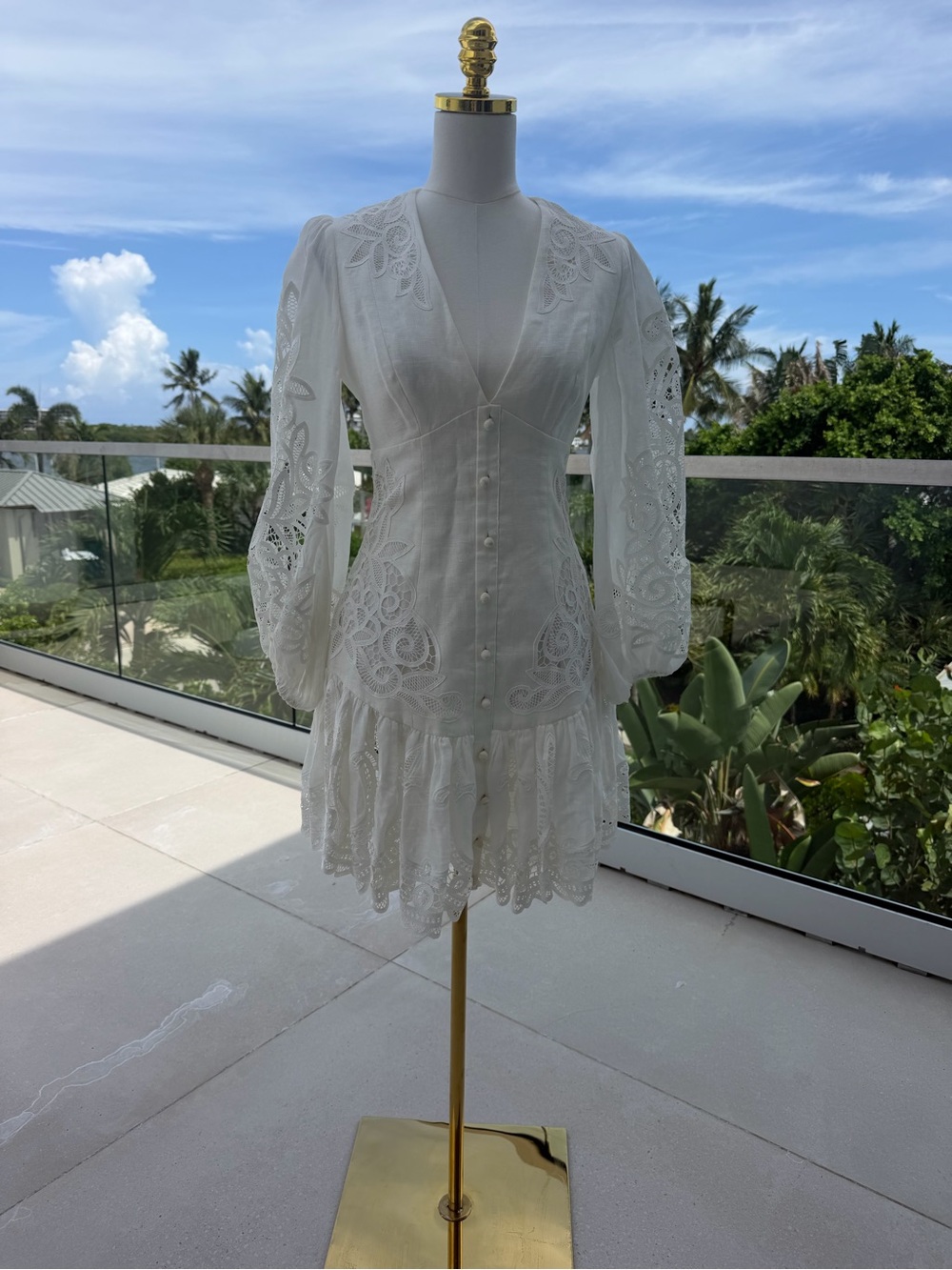 Zimmermann White Eyelet Lace Button-Front Mini- midi  Dress , elegant